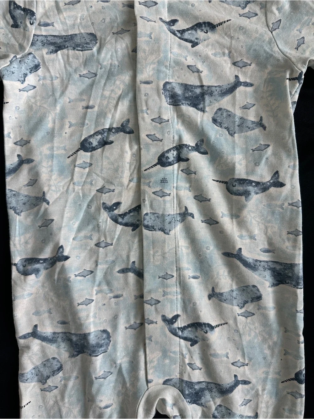 Magnetic Me Light Blue and Navy Whale Print Footed One-Piece- NEVER WORN